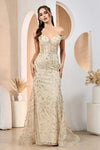 Prom Dresses Long Sequin Printed Prom Formal Dress Champagne