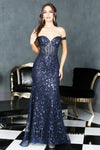 Prom Dresses Long Sequin Printed Prom Formal Dress Navy