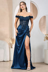 Prom Dresses Long Prom 3D Floral Slit Formal Dress French Navy