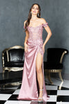 Prom Dresses Long Prom 3D Floral Slit Formal Dress Rose