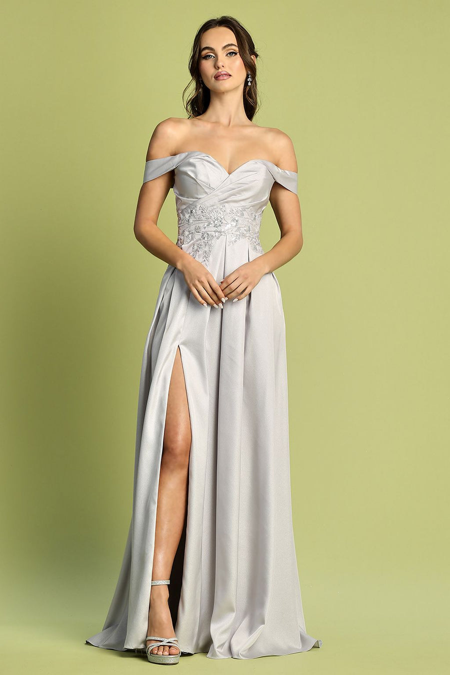 Prom Dresses Long Beaded A Line Formal Prom Dress Silver