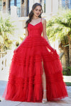 Prom Dresses Long Formal Layered Ruffle Prom Dress Red