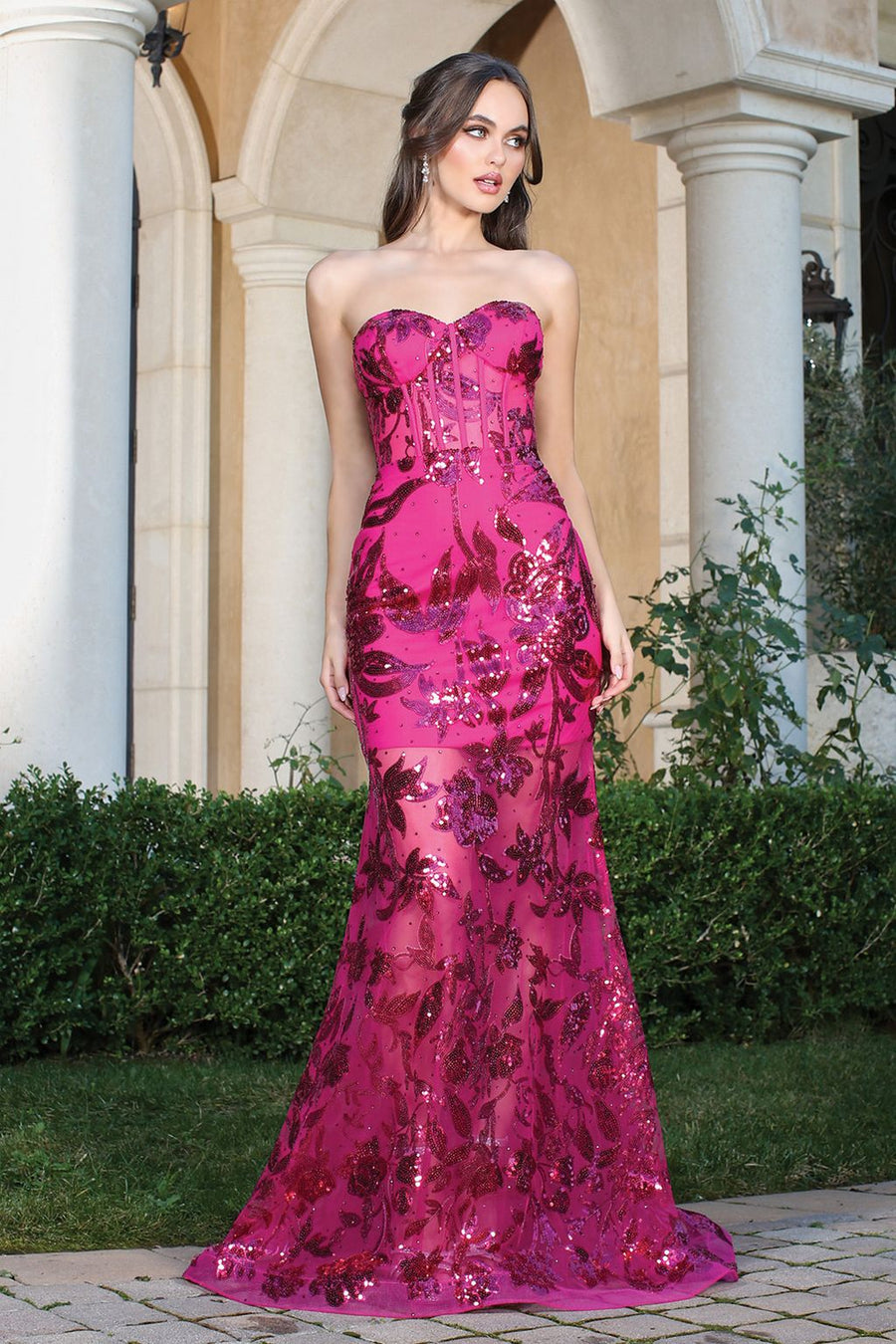 Prom Dresses Prom Long Mermaid Sequin Print Formal Dress Fuchsia