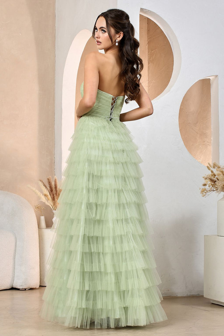 Prom Dresses Prom Long Tiered A Line Formal Dress Sage