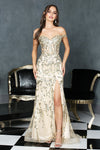 Prom Dresses Long Glitter Print Slit Formal Prom Dress Champagne