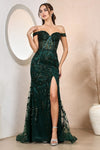 Prom Dresses Long Glitter Print Slit Formal Prom Dress Emerald