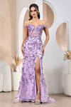 Prom Dresses Long Glitter Print Slit Formal Prom Dress Lavender