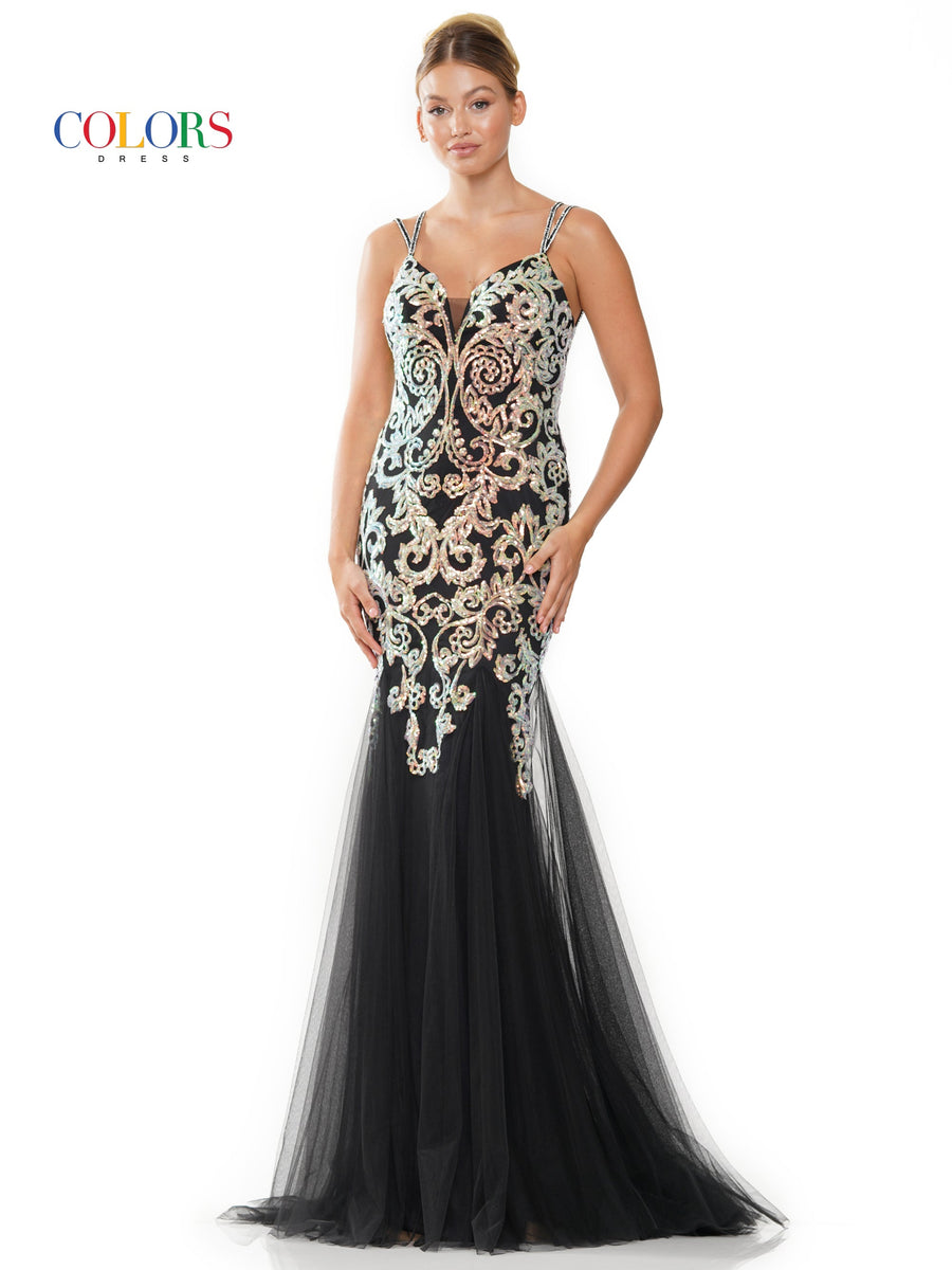 Prom Dresses Long Formal Sequin Mesh Prom Dress Black