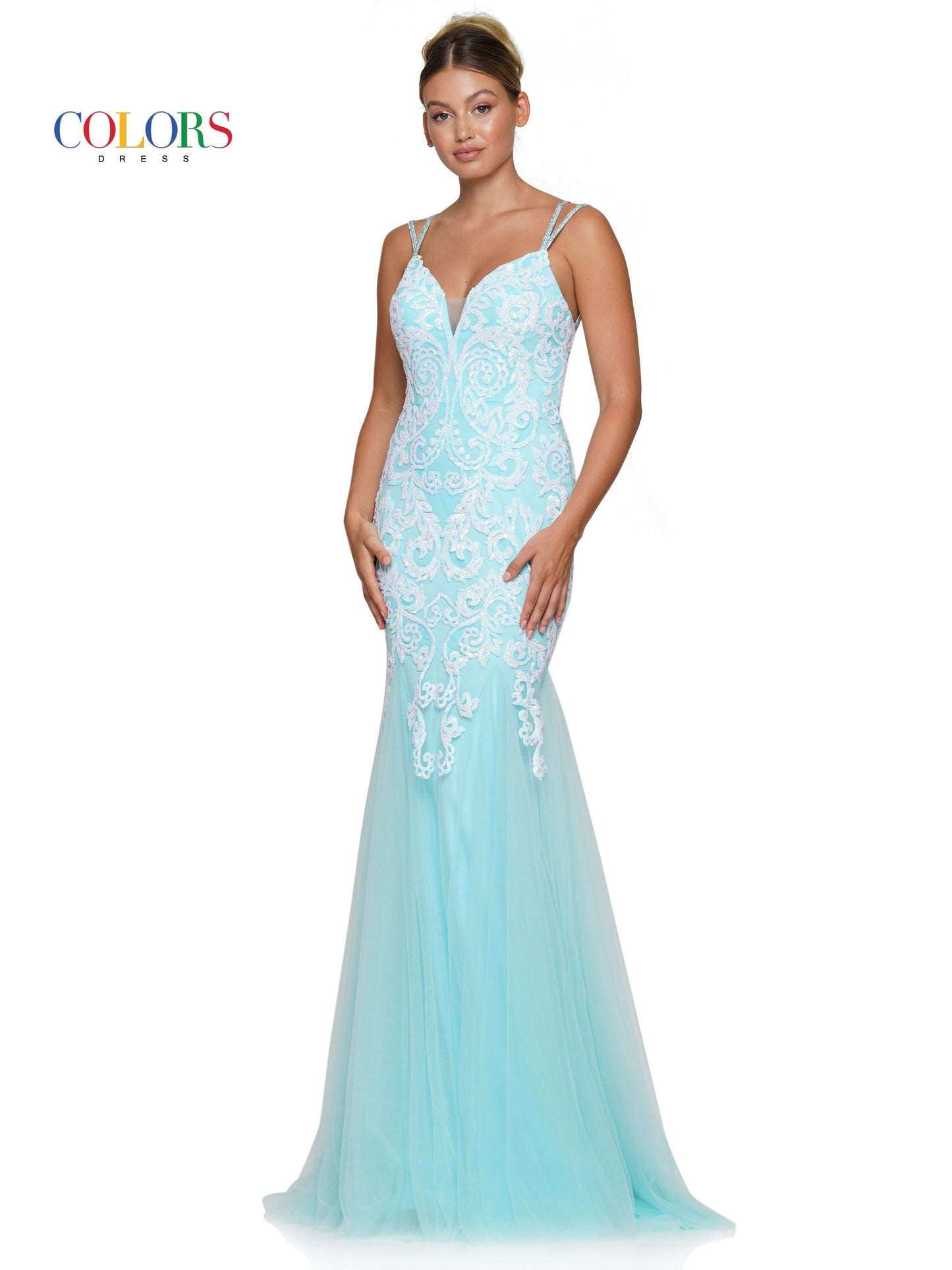 Prom Dresses Long Formal Sequin Mesh Prom Dress Tiffany Blue