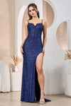 Prom Dresses Long Formal Corset Fitted Slit Prom Dress Navy