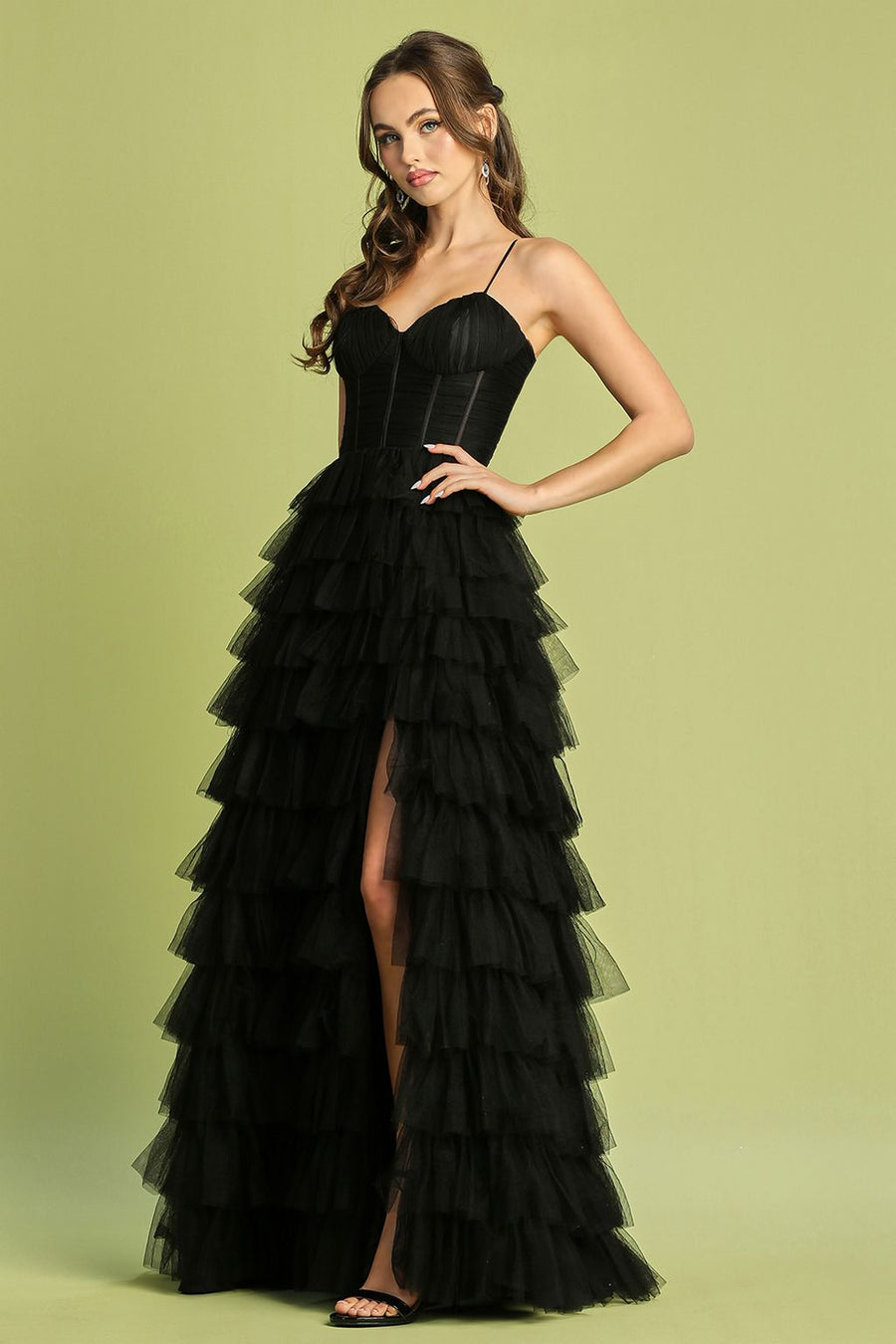 Prom Dresses Long Prom Layered Slit Formal Dress Black