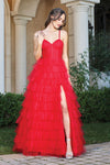 Prom Dresses Long Prom Layered Slit Formal Dress Red