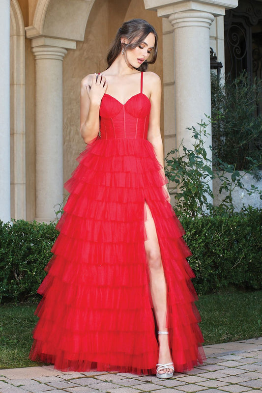 Prom Dresses Long Prom Layered Slit Formal Dress Red