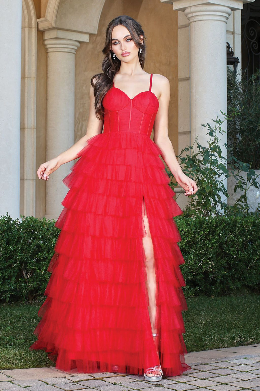 Prom Dresses Long Prom Layered Slit Formal Dress Red