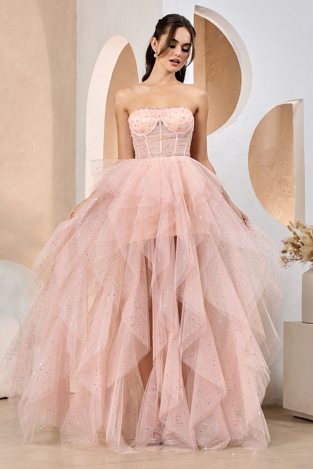 Prom Dresses Prom Glitter Long Formal Corset Dress Blush