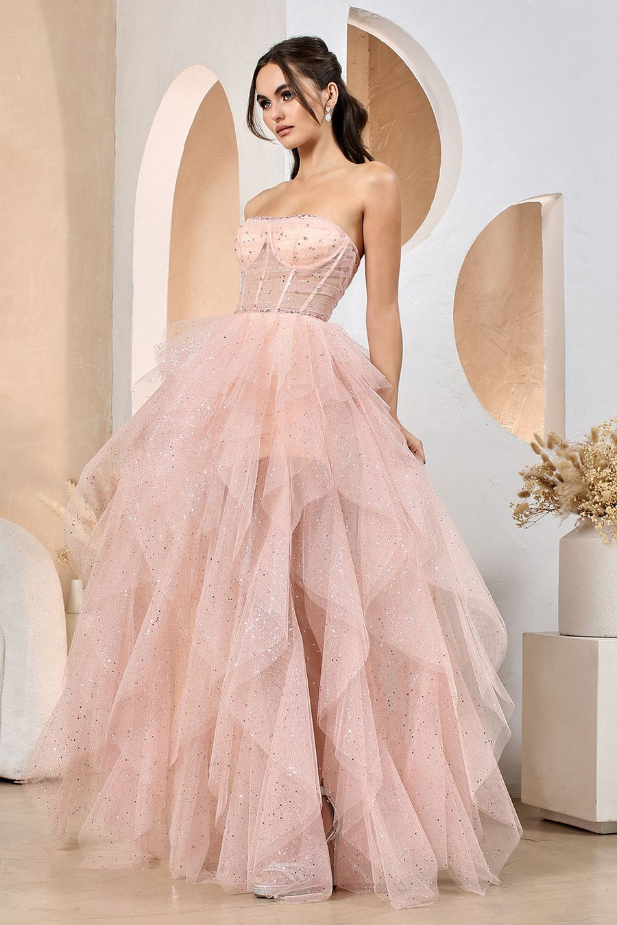 Prom Dresses Prom Glitter Long Formal Corset Dress Blush
