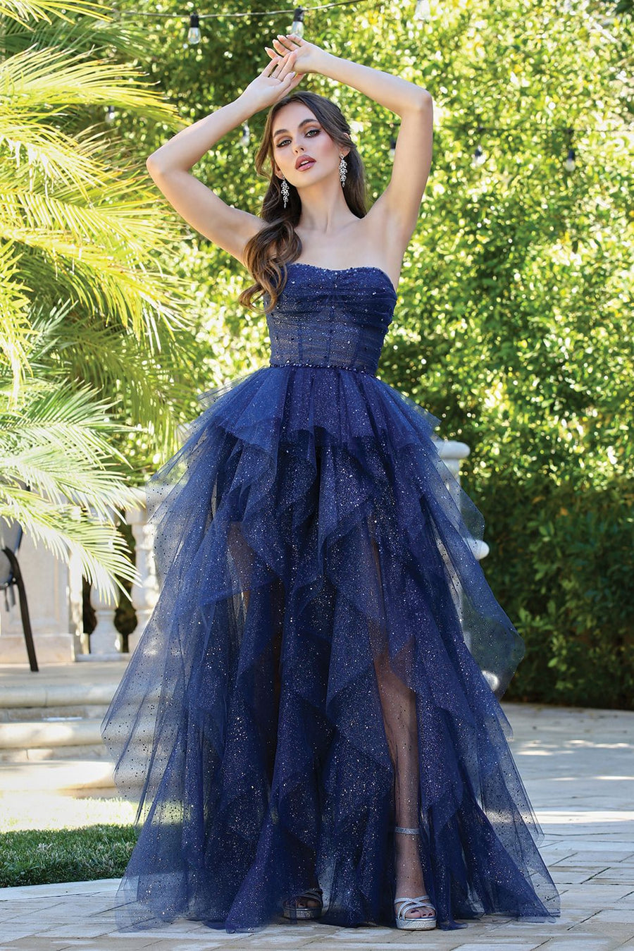 Prom Dresses Prom Glitter Long Formal Corset Dress Navy