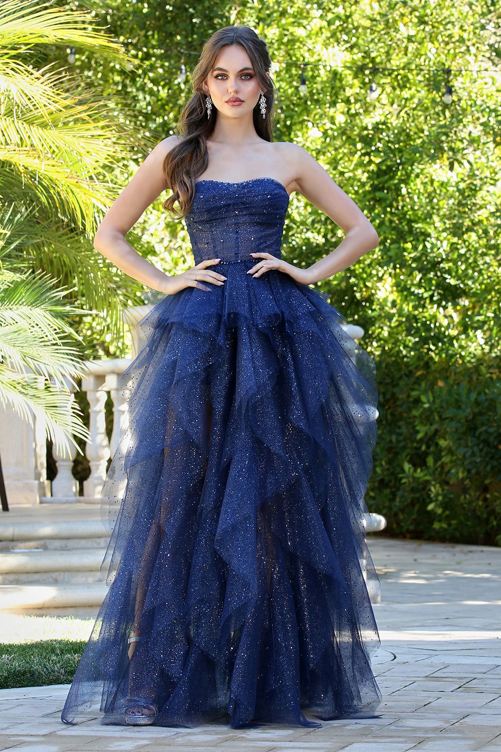 Prom Dresses Prom Glitter Long Formal Corset Dress Navy