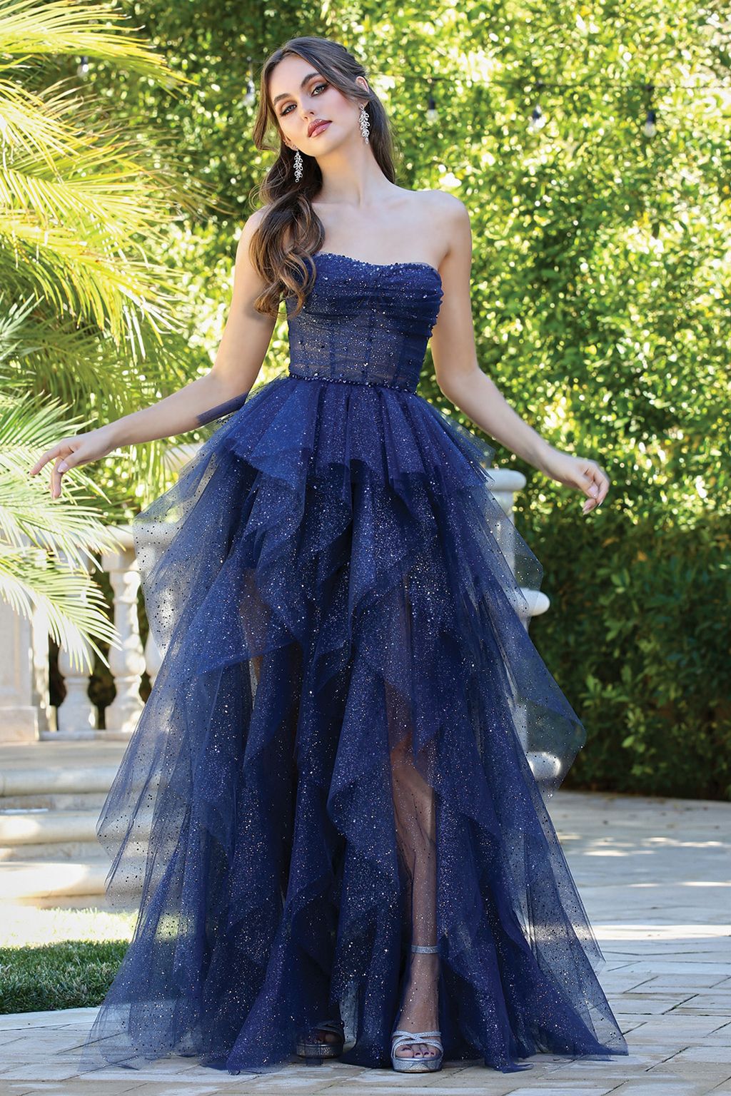 Prom Dresses Prom Glitter Long Formal Corset Dress Navy