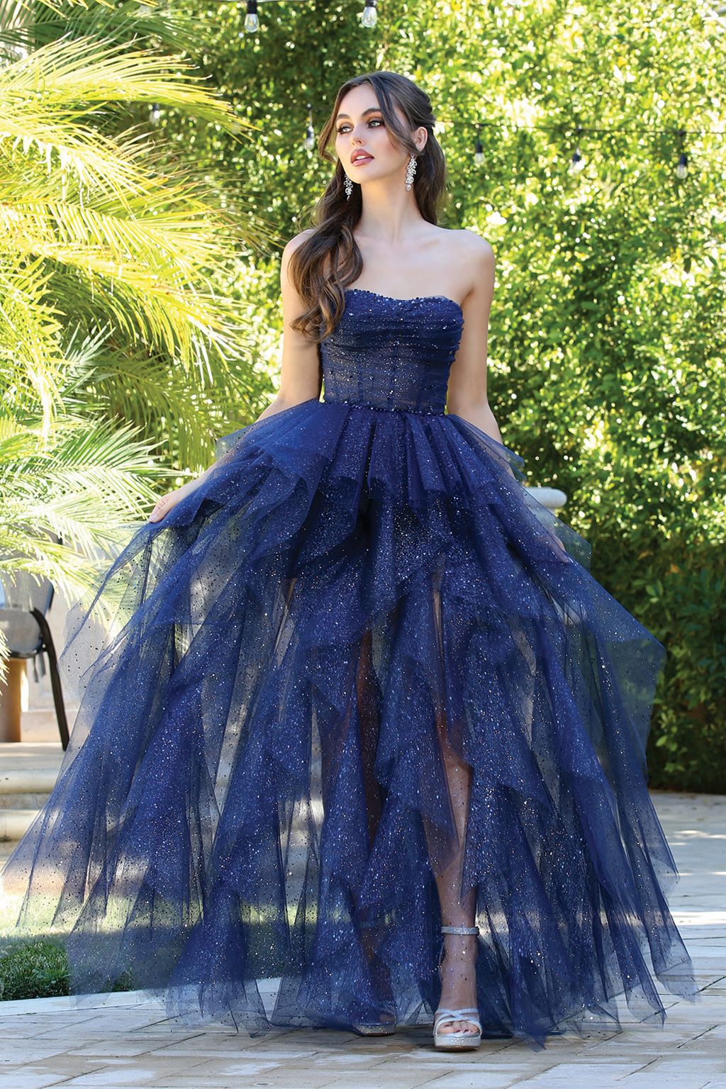 Prom Dresses Prom Glitter Long Formal Corset Dress Navy
