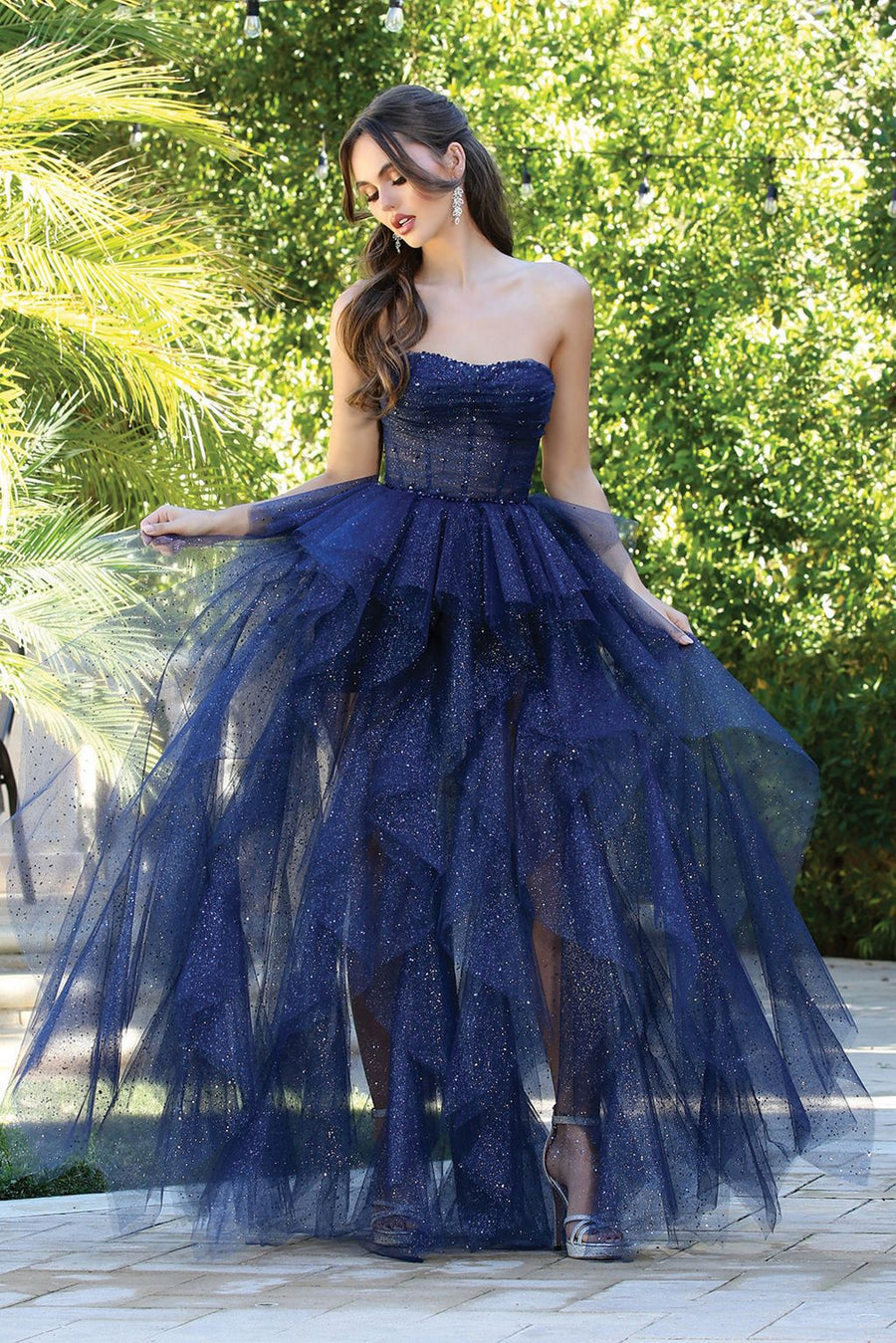 Prom Dresses Prom Glitter Long Formal Corset Dress Navy