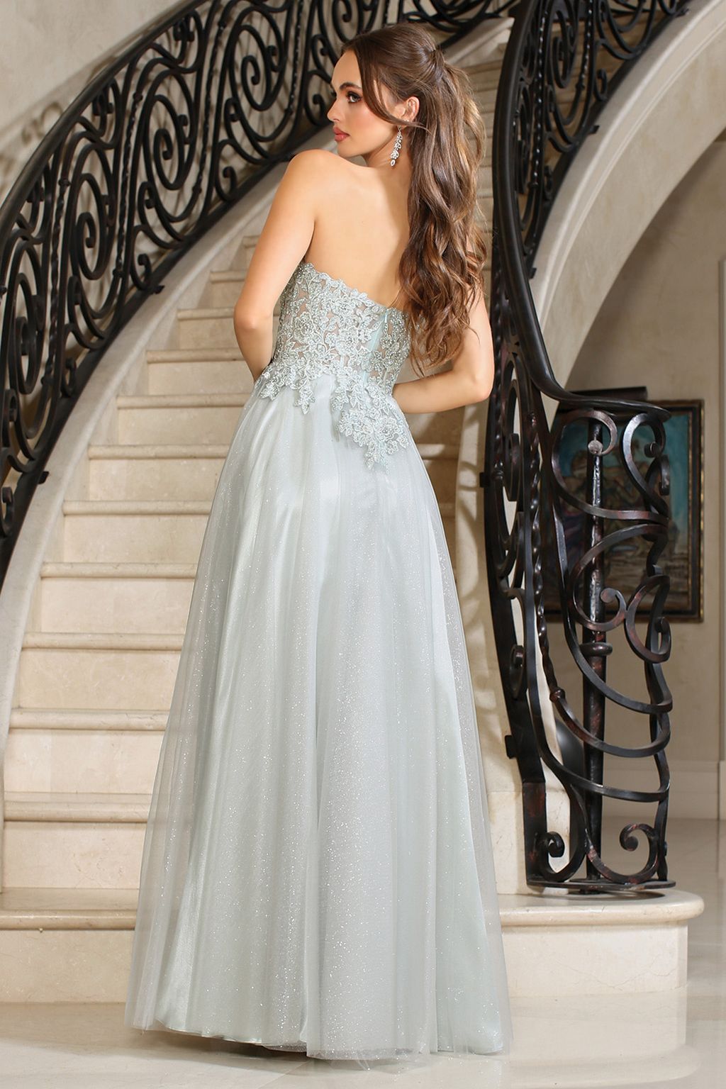 Prom Dresses A Line Long Glitter Formal Corset Prom Dress Sage