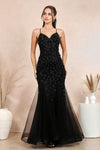 Prom Dresses Long Fitted Formal Beaded Floral Mermaid Prom Dress Black