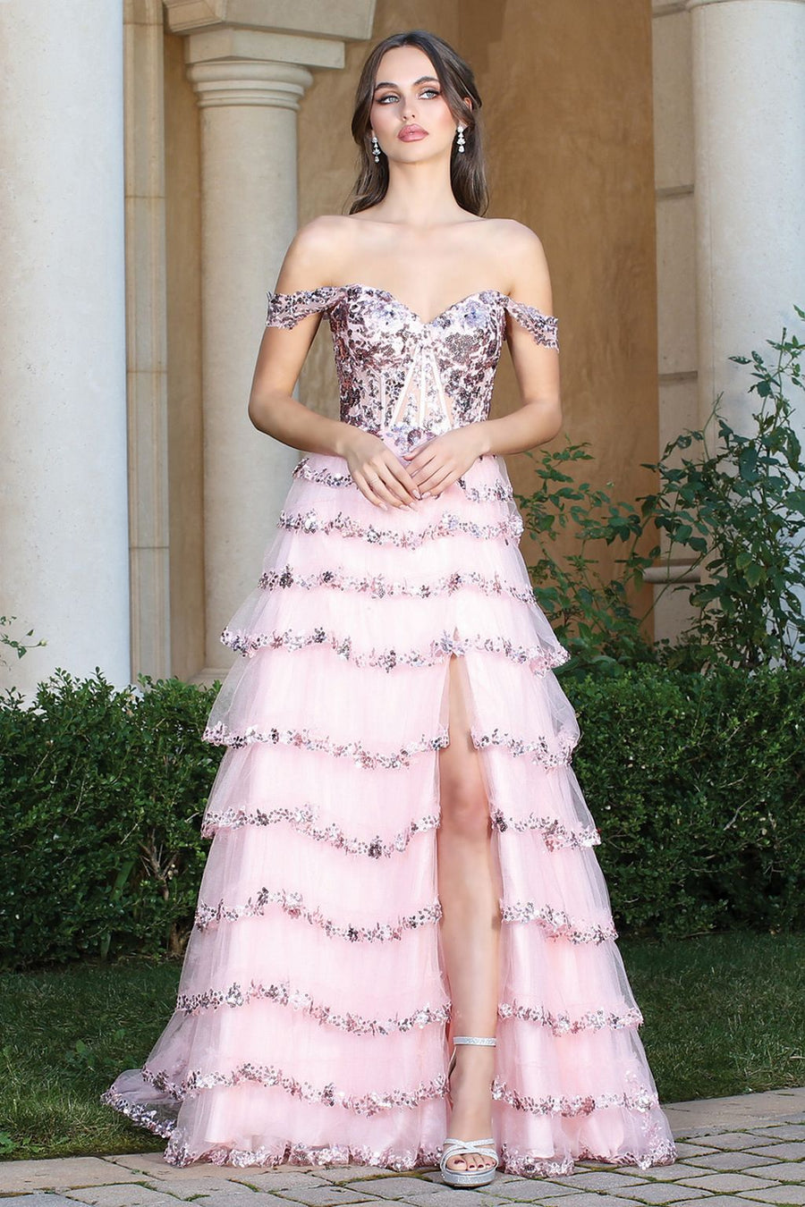 Prom Dresses A Line Sequin Long Formal Prom Dress Blush