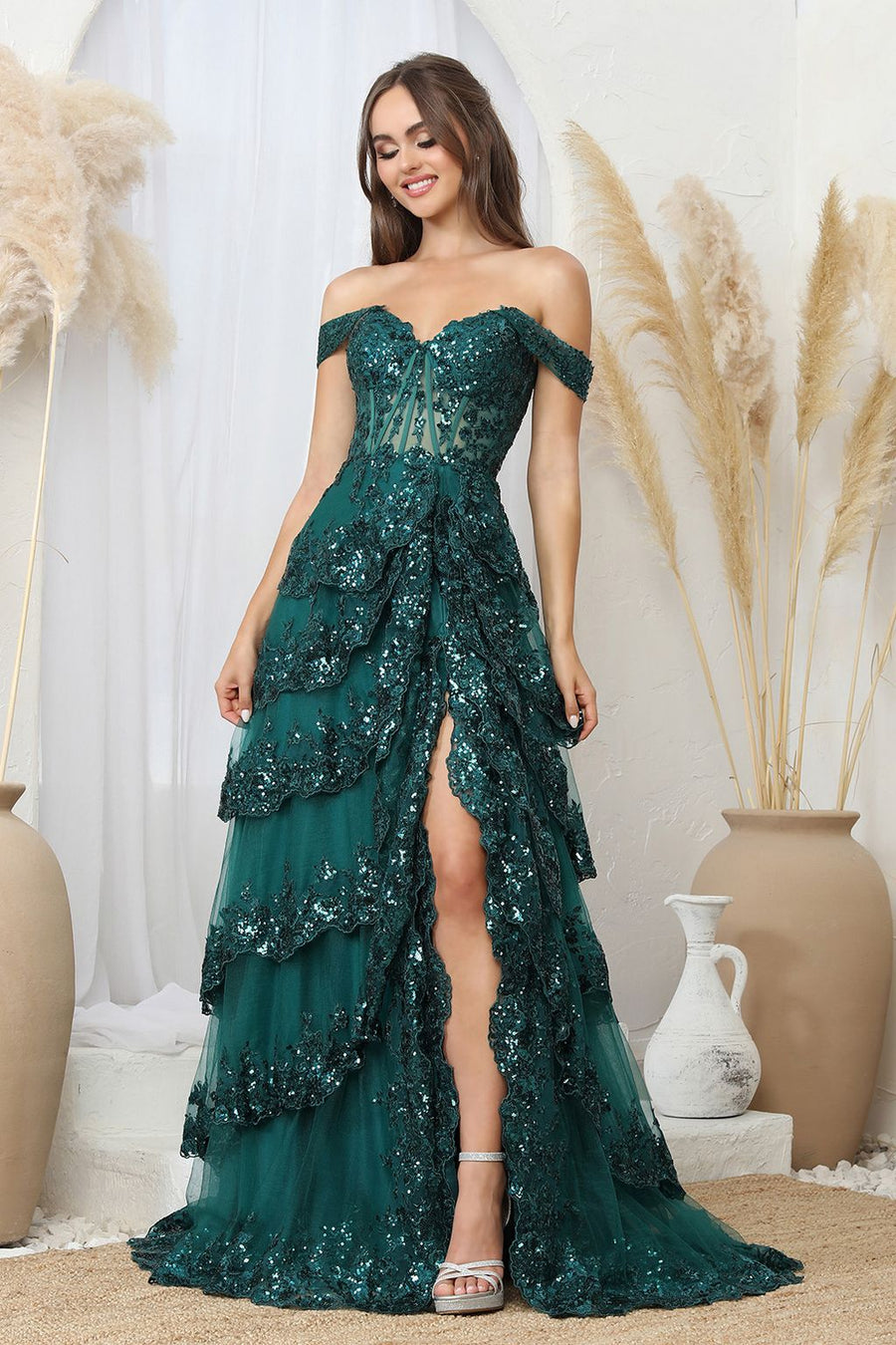 Prom Dresses Long Formal A Line Slit Prom Dress Emerald
