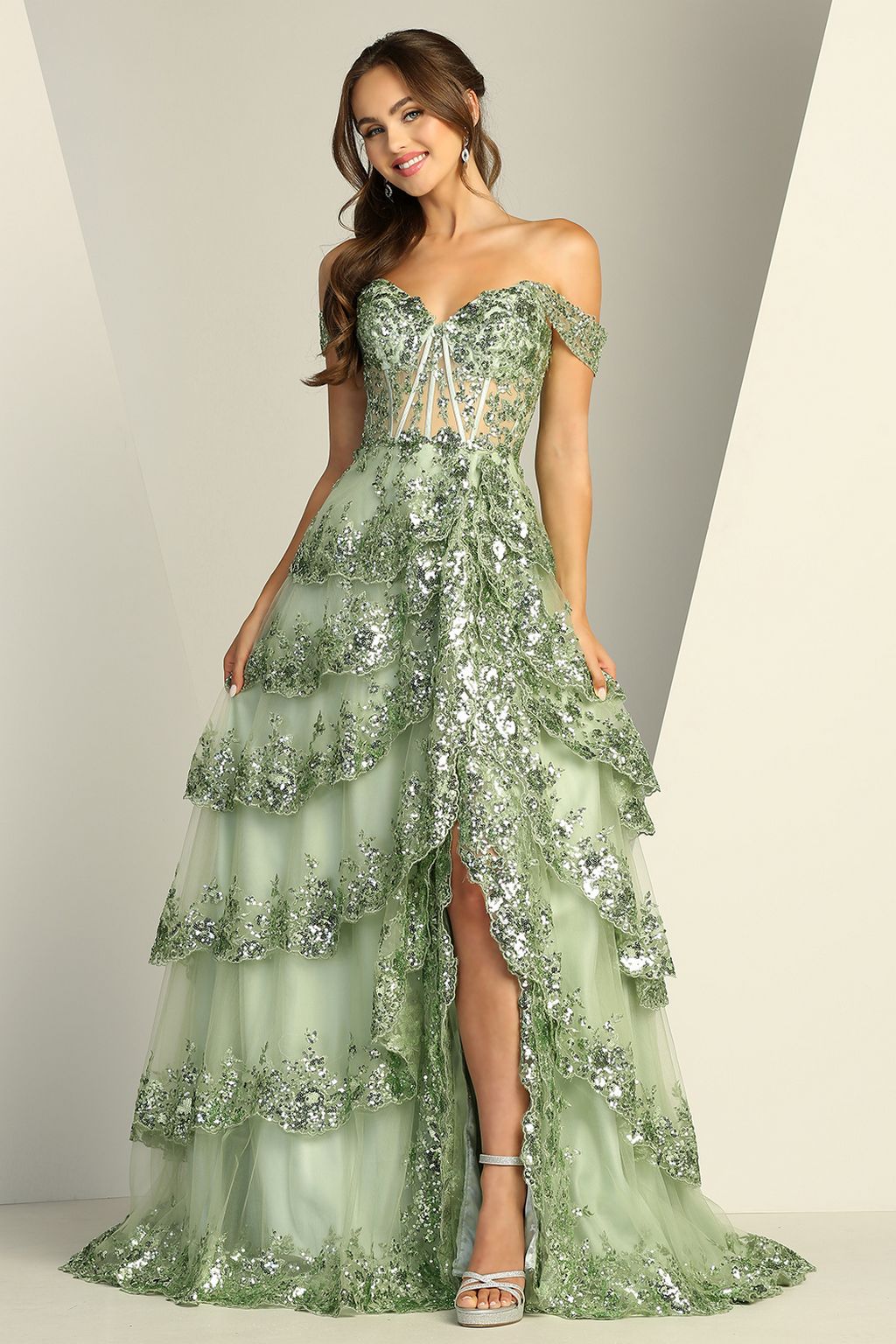Prom Dresses Long Formal A Line Slit Prom Dress Sage