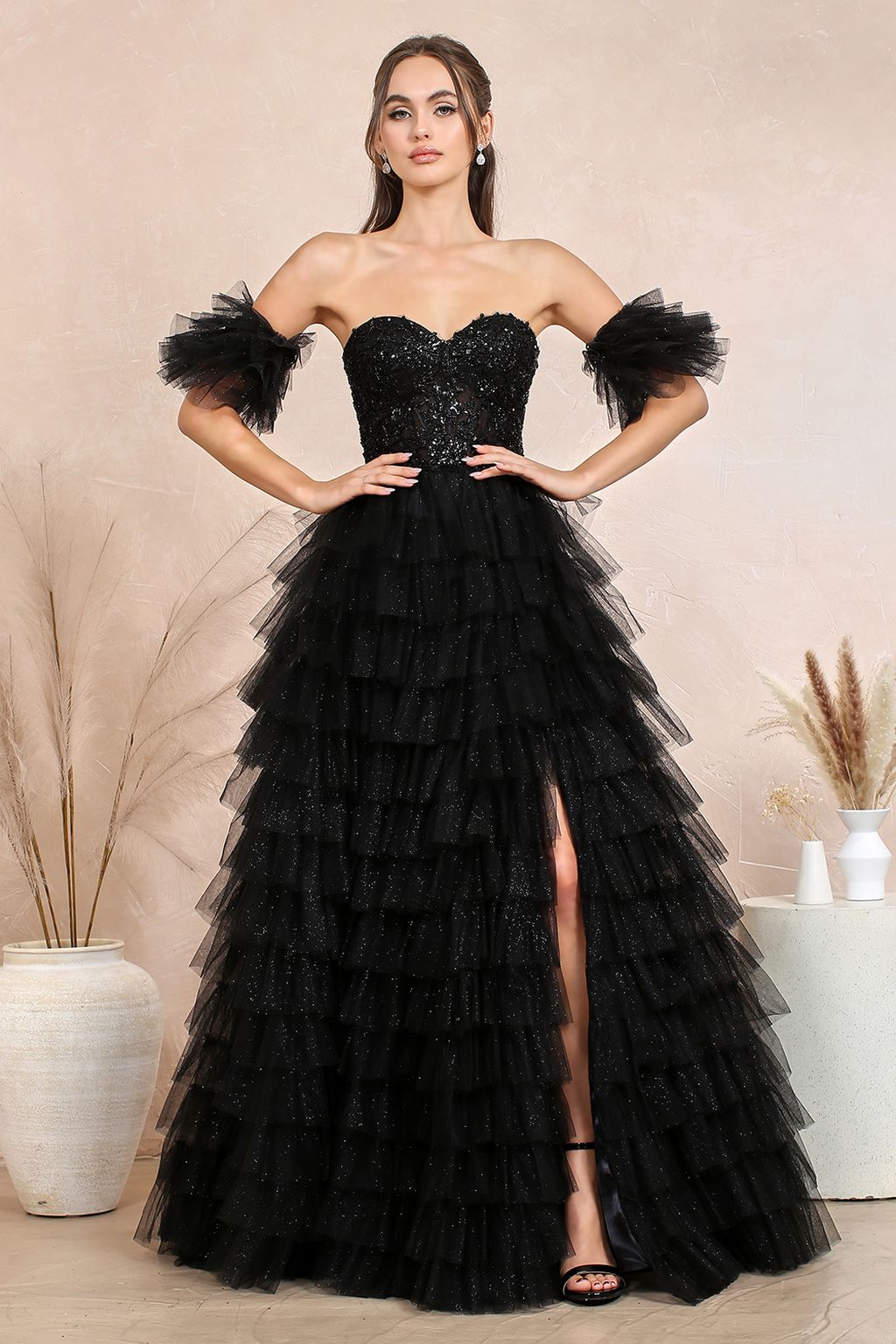 Prom Dresses Long Formal A Line Corset Glitter Prom Dress Black