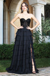 Prom Dresses A Line Prom Long Beaded Lace Formal Dress Black