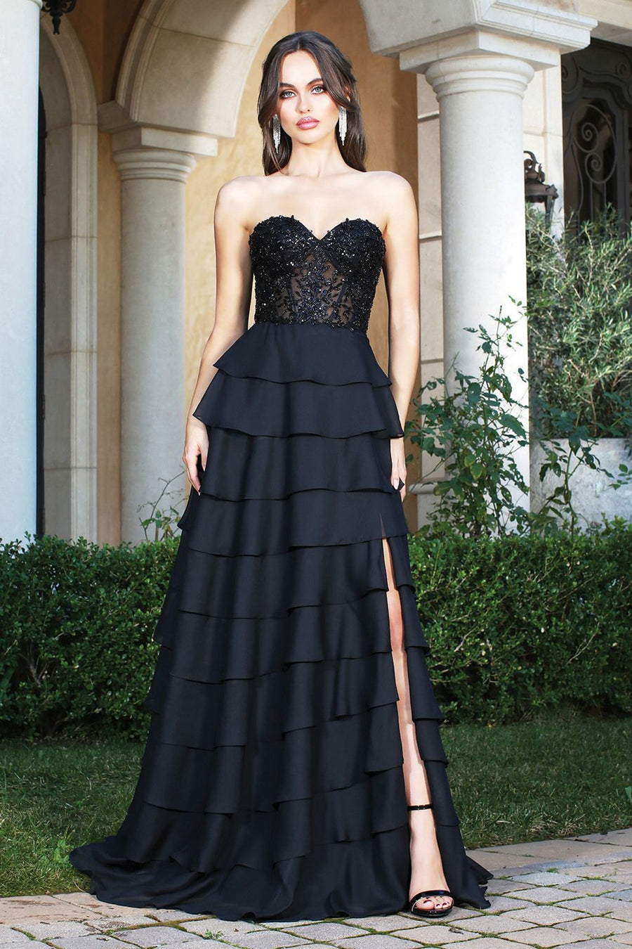 Prom Dresses A Line Prom Long Beaded Lace Formal Dress Black
