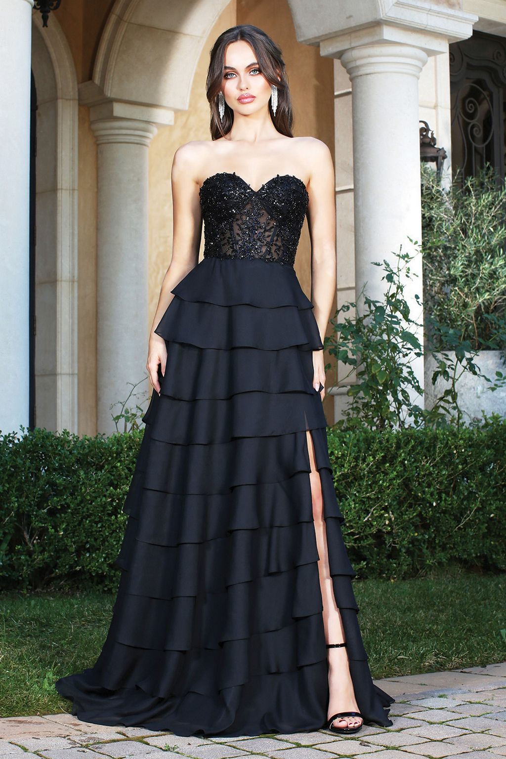 Prom Dresses A Line Prom Long Beaded Lace Formal Dress Black