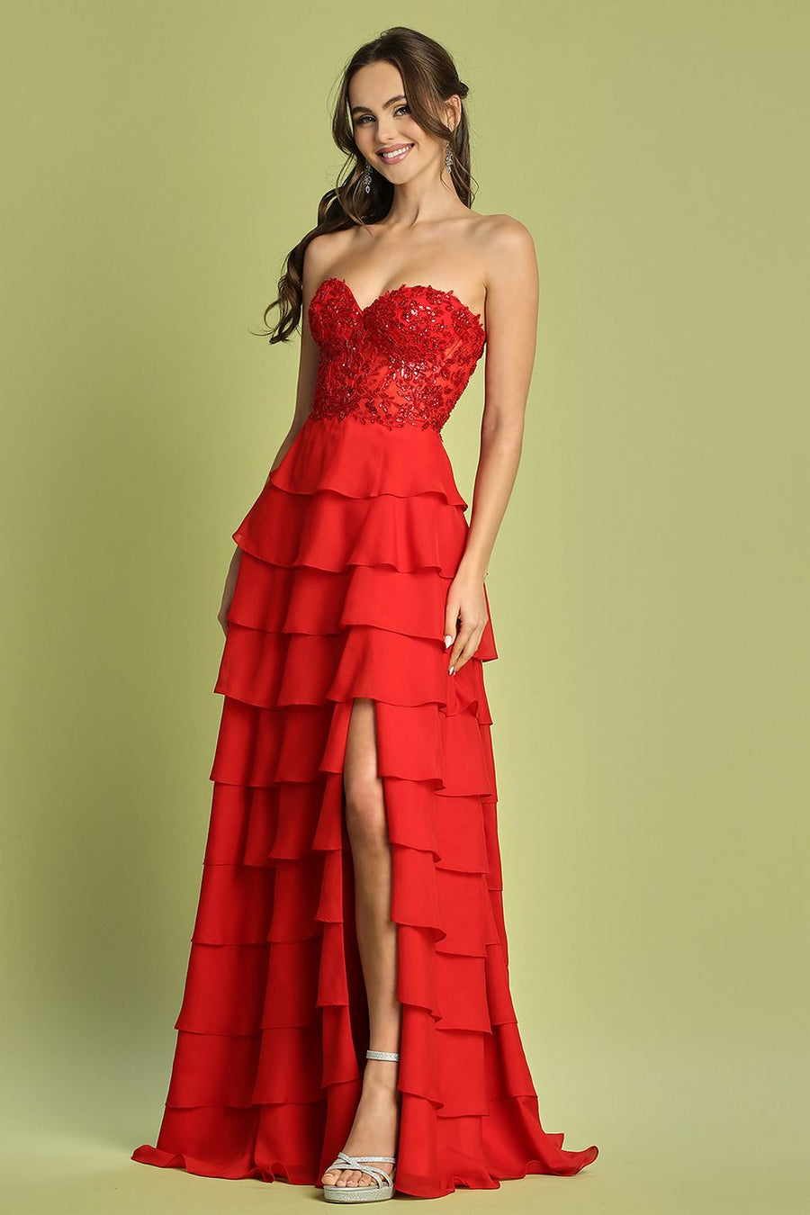 Prom Dresses A Line Prom Long Beaded Lace Formal Dress Red