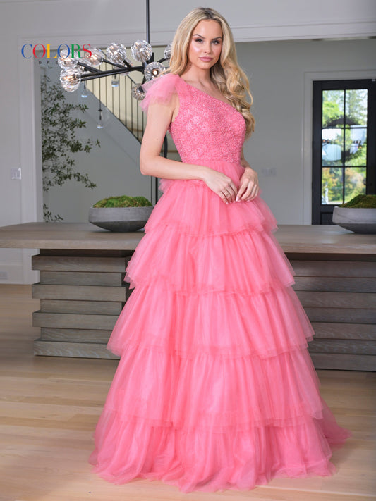 Prom Dresses Prom Long One Shoulder Beaded Mesh Ball Gown Coral Pink