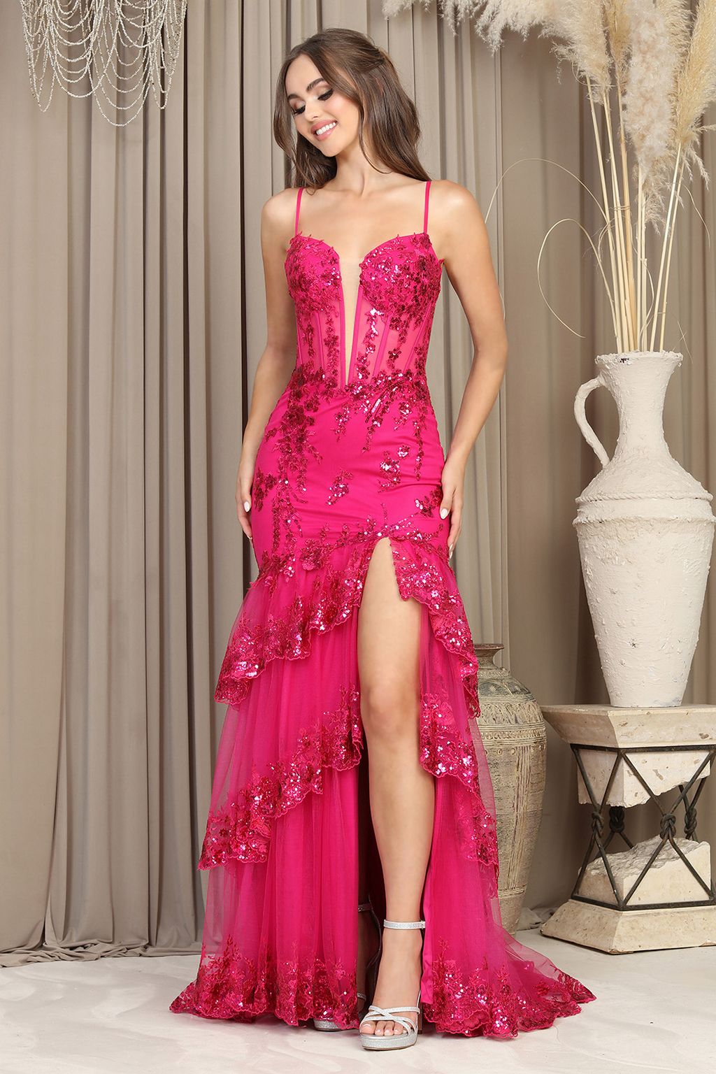 Prom Dresses Prom Applique Corset Long Fitted Formal Dress Fuchsia