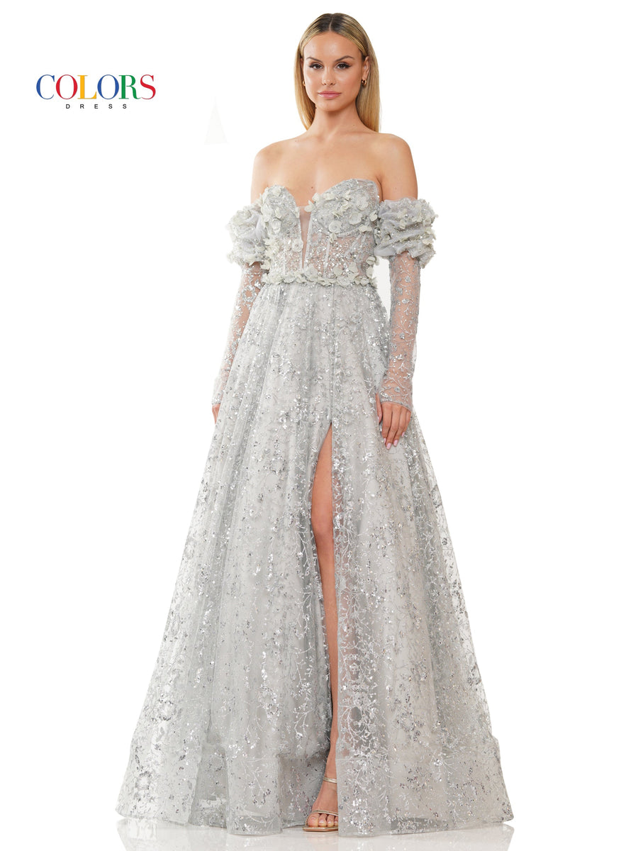 Prom Dresses Prom Long Formal Glitter Mesh Ball Gown Silver