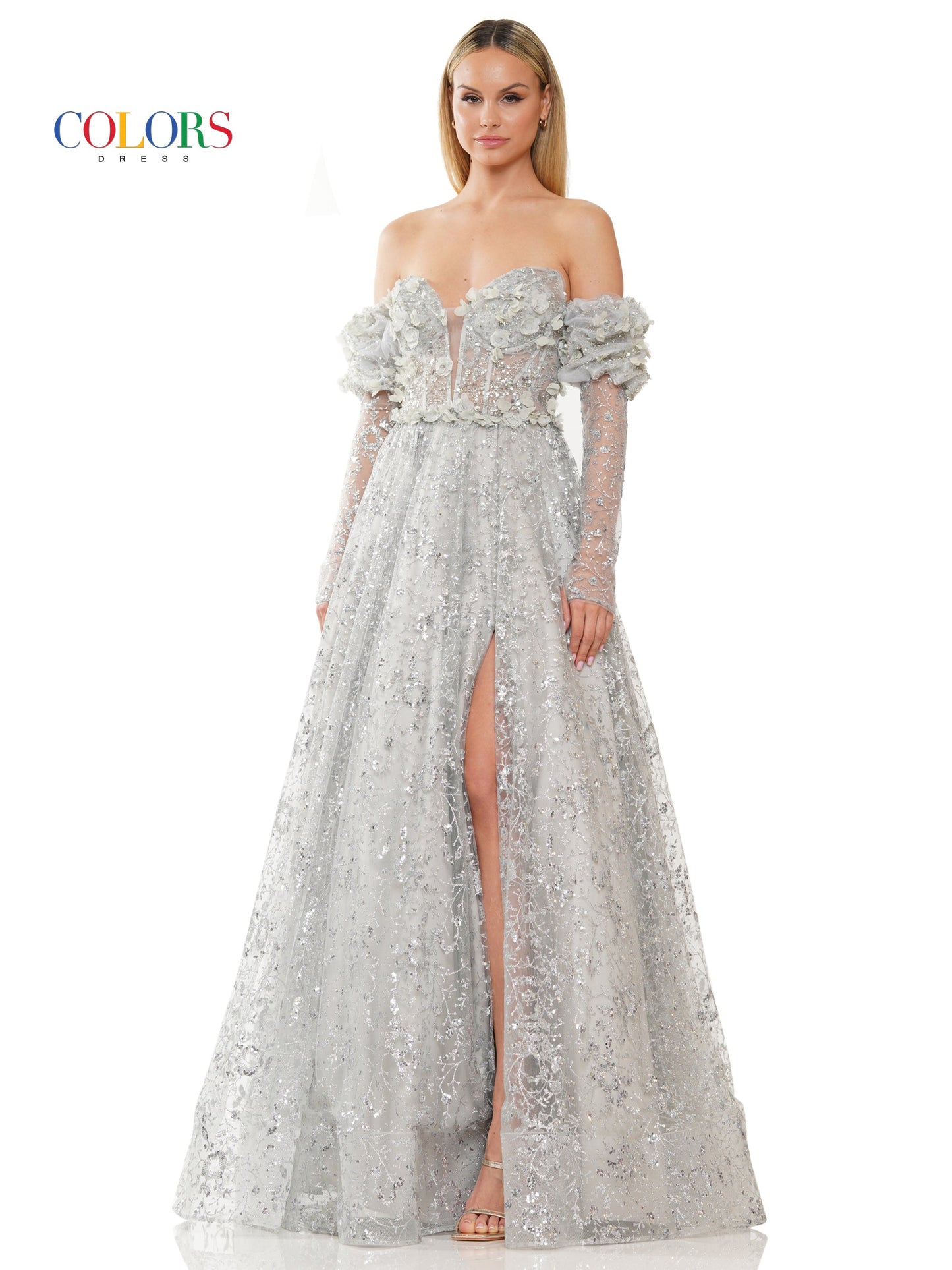 Prom Dresses Prom Long Formal Glitter Mesh Ball Gown Silver