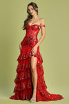 Prom Dresses Prom Fitted Long Corset Sequin Applique Formal Dress Red