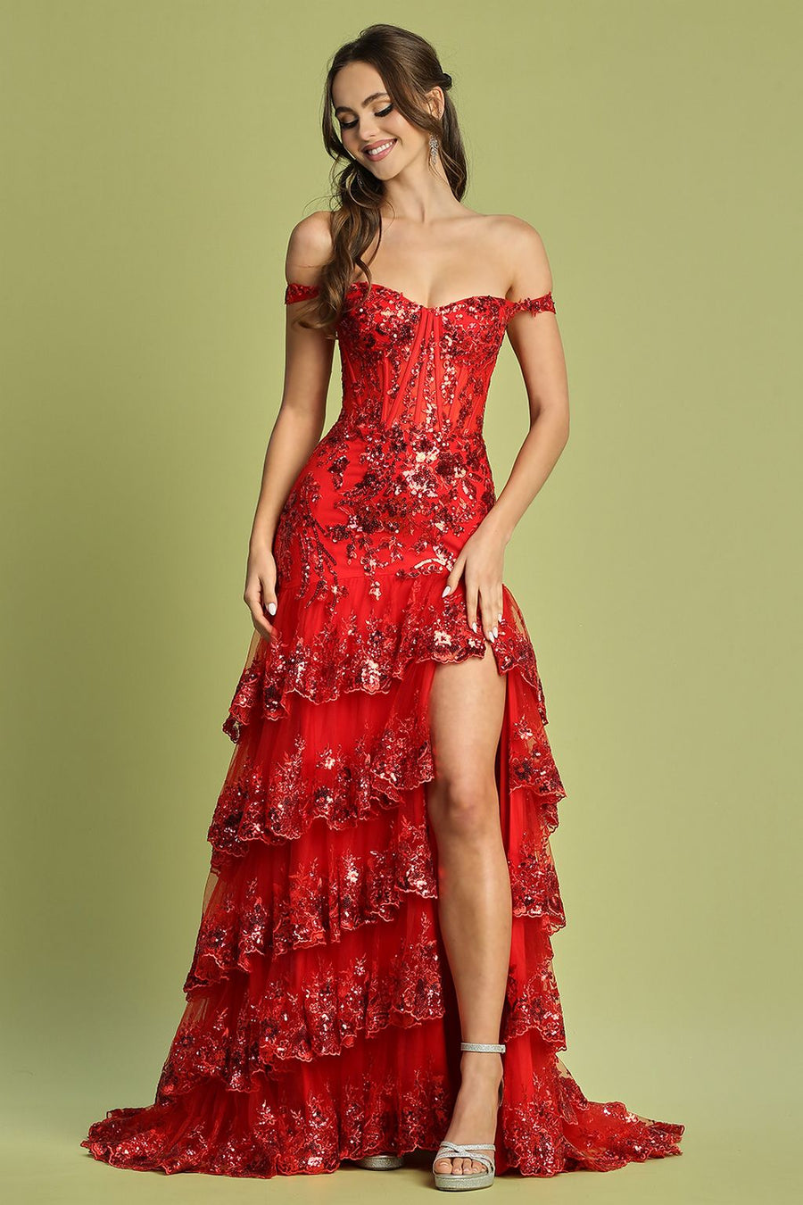 Prom Dresses Prom Fitted Long Corset Sequin Applique Formal Dress Red
