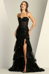 Prom Dresses Formal Long Applique Tiered Slit Prom Dress Black