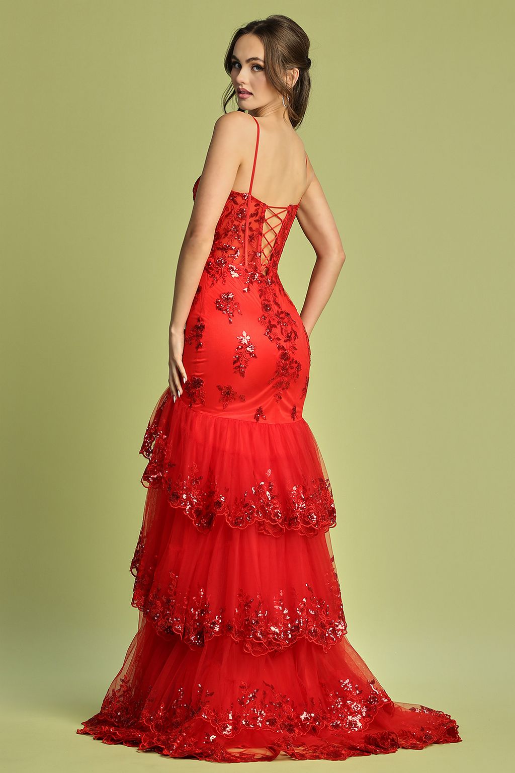 Prom Dresses Formal Long Applique Tiered Slit Prom Dress Red