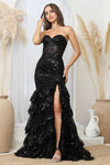 Prom Dresses Long Fitted Applique Formal Tiered Prom Dress Black