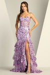 Prom Dresses Long Fitted Applique Formal Tiered Prom Dress Lavender