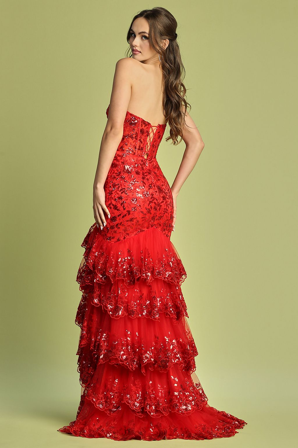 Prom Dresses Long Fitted Applique Formal Tiered Prom Dress Red