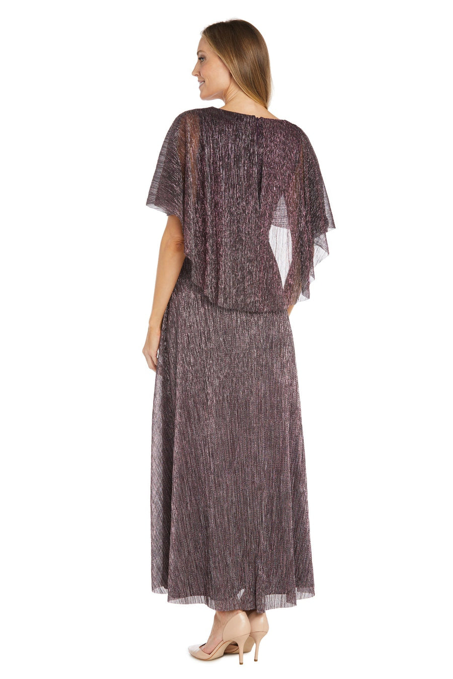 Formal Dresses Long Metallic Pleated Evening Formal Dress Wine