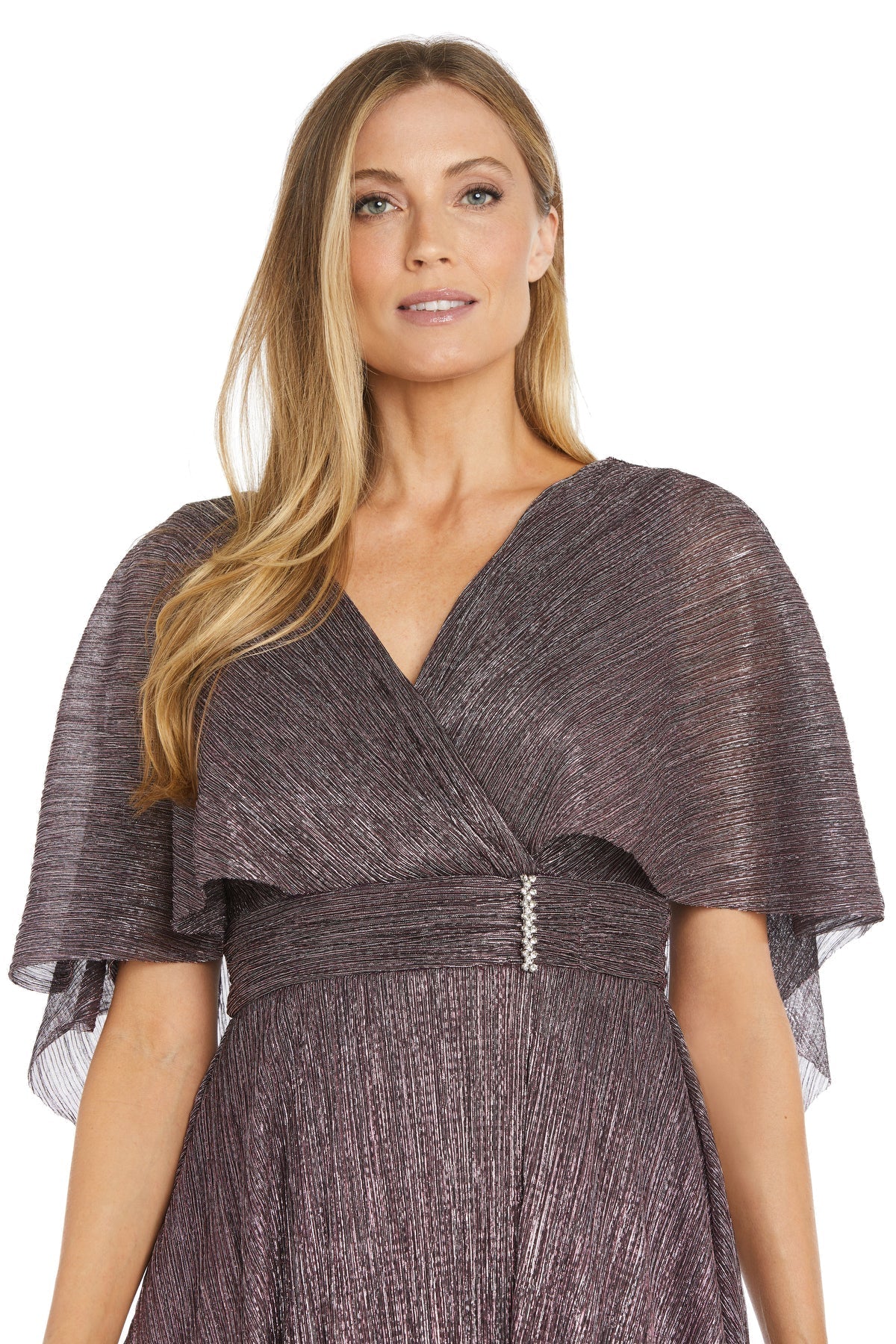 Formal Dresses Long Metallic Pleated Evening Formal Dress Wine