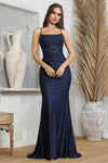 Prom Dresses Prom Long Fitted Slit Corset Lace Formal Dress Navy