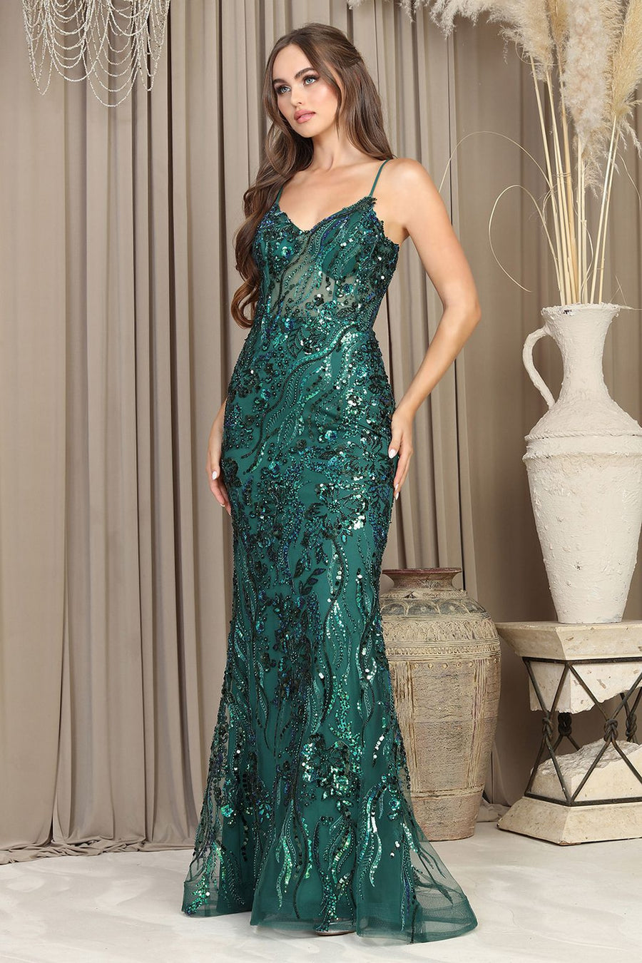 Prom Dresses Fitted Long Formal Beaded Prom Dress Emerald